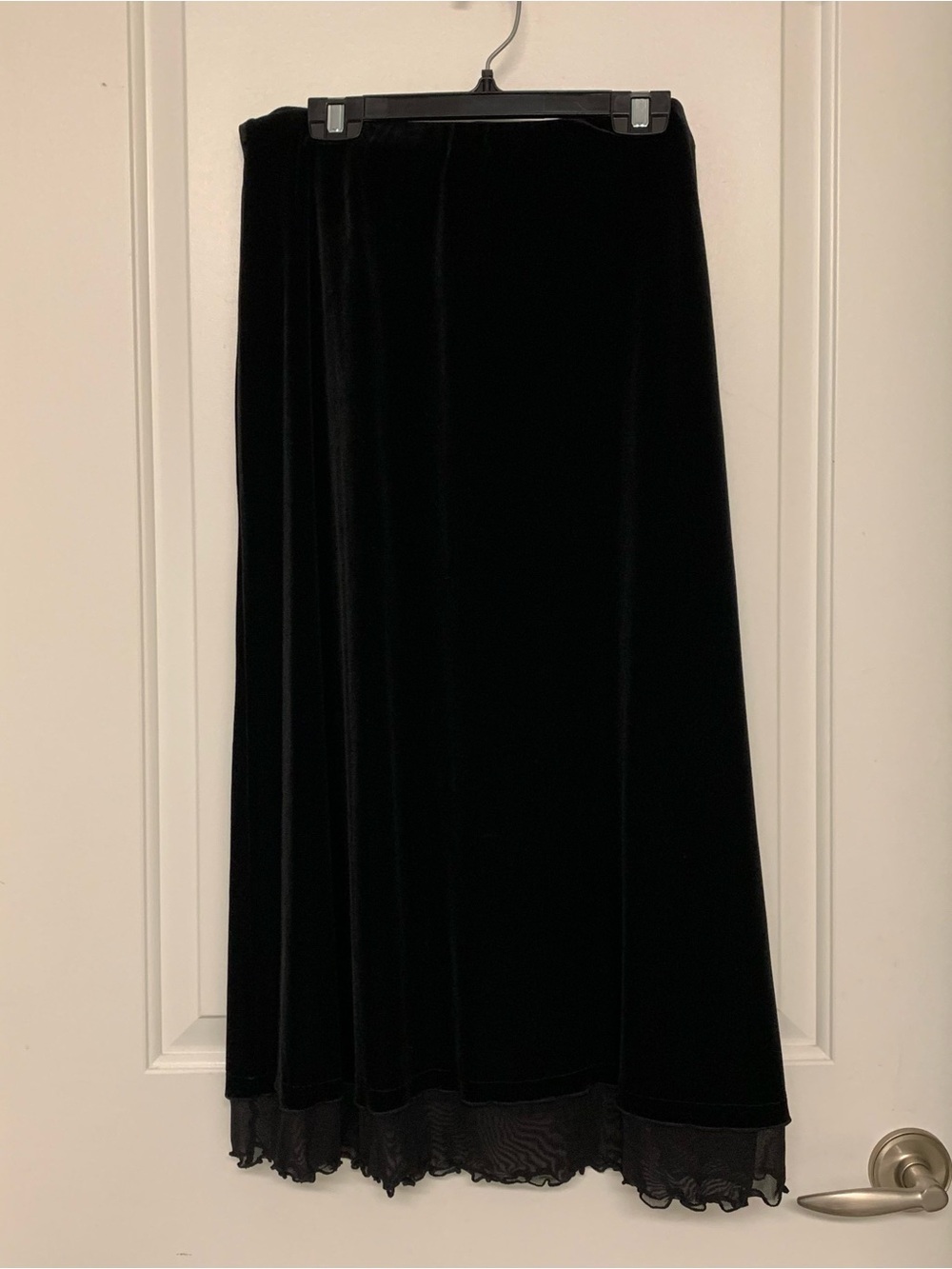 Black Velvet Midi Skirt L Sheer Mesh Y2K Whimsigoth Vintage 90s Minimalist Witch